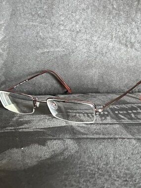 Prada Half Rimless Eyeglasses VPR 54F Silver/Rose Gold Frame, Made in Italy